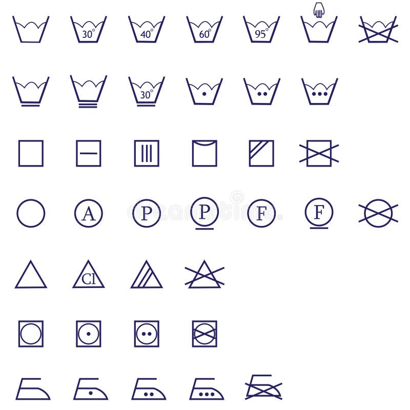 Washing Care Symbols, Vector Icon Set Stock Vector Illustration of