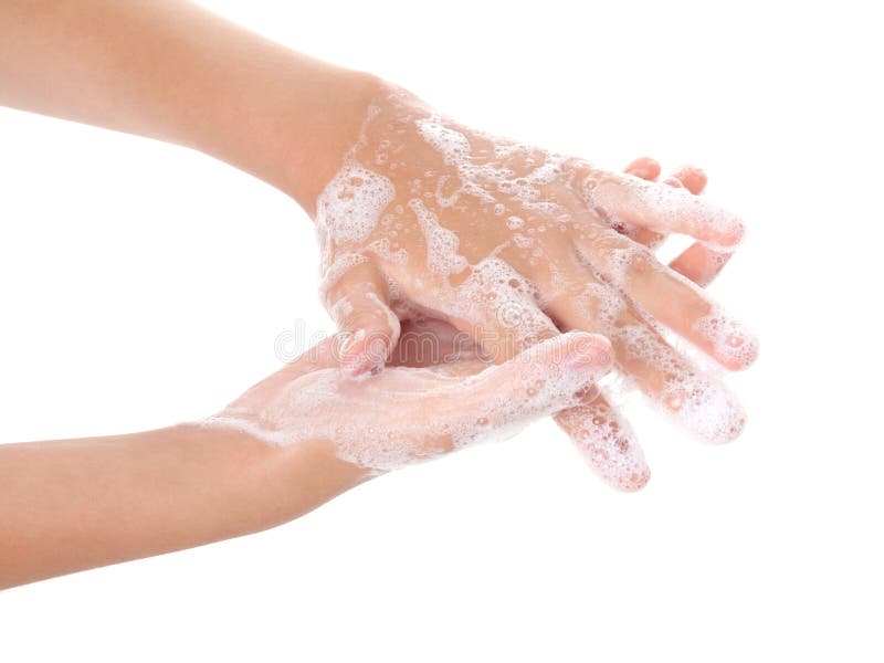 Washing teenager hands