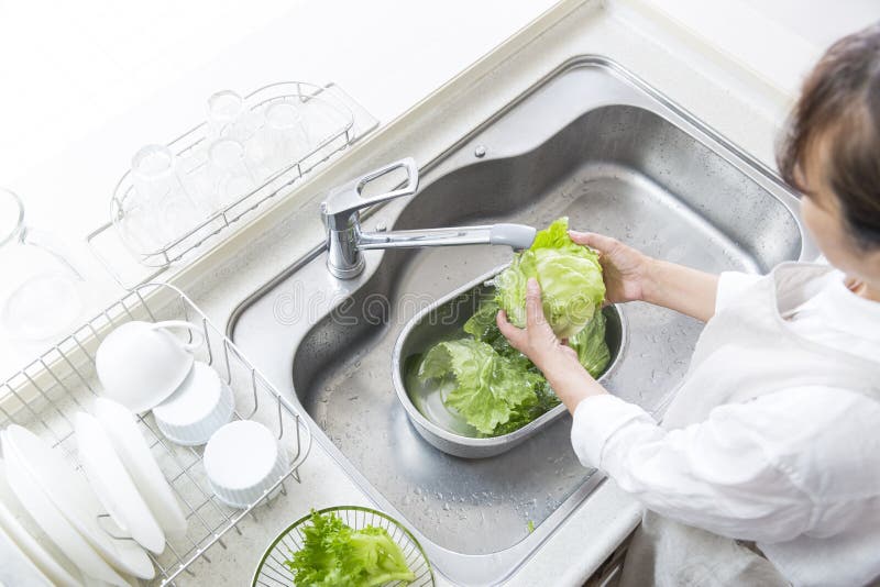 Washing Vegetables in the Sink Stock Image Image of food, hand 167109631