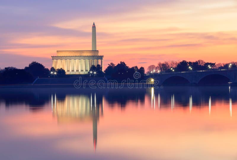 Washington DC Landmarks Pink Sunrise stock photo Washington DC Landmarks Pink Sunrise stock photo