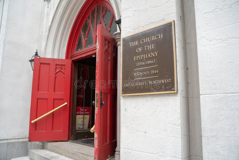Washington DC - 9 maggio 2019: La chiesa dell'epifania, costruita nel 1844, ? una chiesa episcopale storica nel distretto di Colu fotografia stock Washington DC - 9 maggio 2019: La chiesa dell'epifania, costruita nel 1844, ? una chiesa episcopale storica nel distretto di Colu fotografia stock