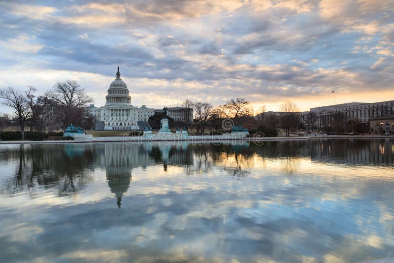 Washington DC Sunrise US Capitol Reflections Stock Image Image of