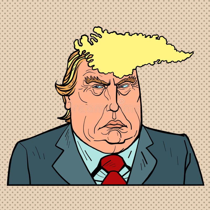 Caricature of Greenland and Donald Trump. US President with Danish Island Hairstyle stock illustration Caricature of Greenland and Donald Trump. US President with Danish Island Hairstyle stock illustration