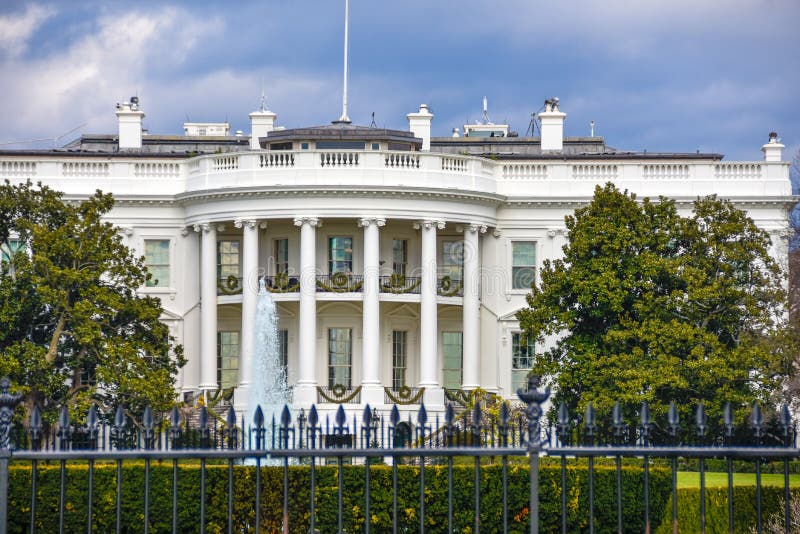 Washington DC, USA. White House view on cloudy day background.