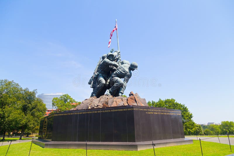 WASHINGTON DC, USA â€“ AUGUST 27, 2016: Marine Corps War Memorial in Arlington, VA, USA. The Iwo Jima Memorial was dedicated on November 10, 1954, by President Dwight D. Eisenhower.