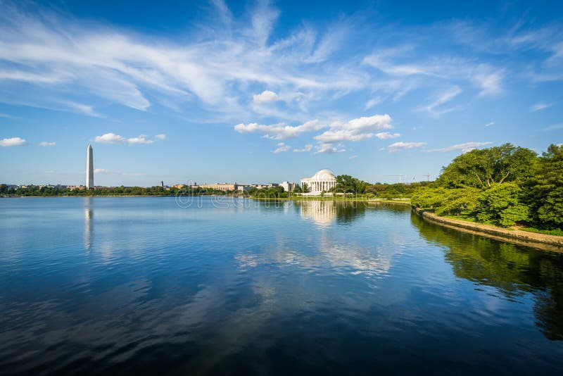 The Washington Monument, Thomas Jefferson Memorial and Tidal Basin, in Washington, DC. royalty free stock images