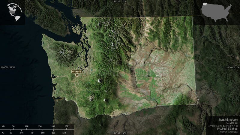 Satellite Map Of Washington State Washington, United States - Composition. Satellite Stock Illustration -  Illustration Of North, Ocean: 186084096