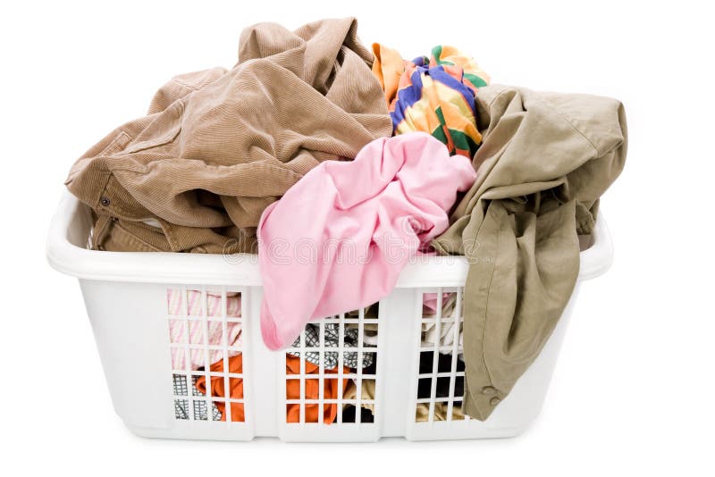 Laundry basket and dirty clothing with white background. Laundry basket and dirty clothing with white background