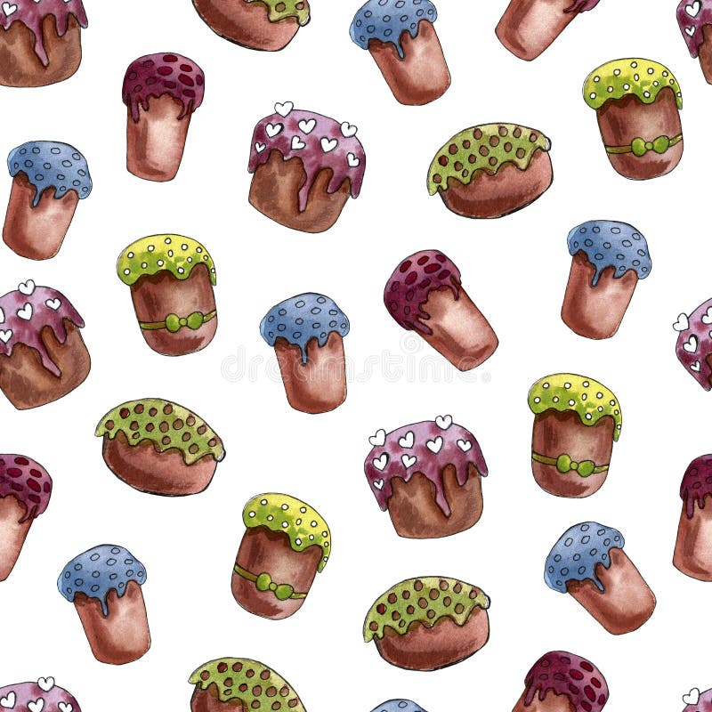 Wasserfarbene Osterset mit Kuchen, Blumen, Federn und Eiern Frühlingsurlaub Handgezeichnetes böhmisches Design im April vektor abbildung