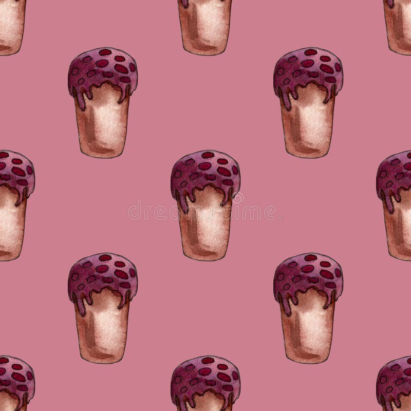 Wasserfarbene Osterset mit Kuchen, Blumen, Federn und Eiern Frühlingsurlaub Handgezeichnetes böhmisches Design im April vektor abbildung