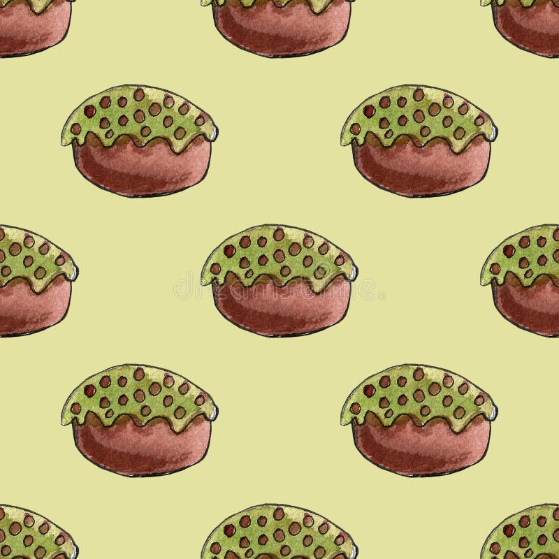 Wasserfarbene Osterset mit Kuchen, Blumen, Federn und Eiern Frühlingsurlaub Handgezeichnetes böhmisches Design im April vektor abbildung
