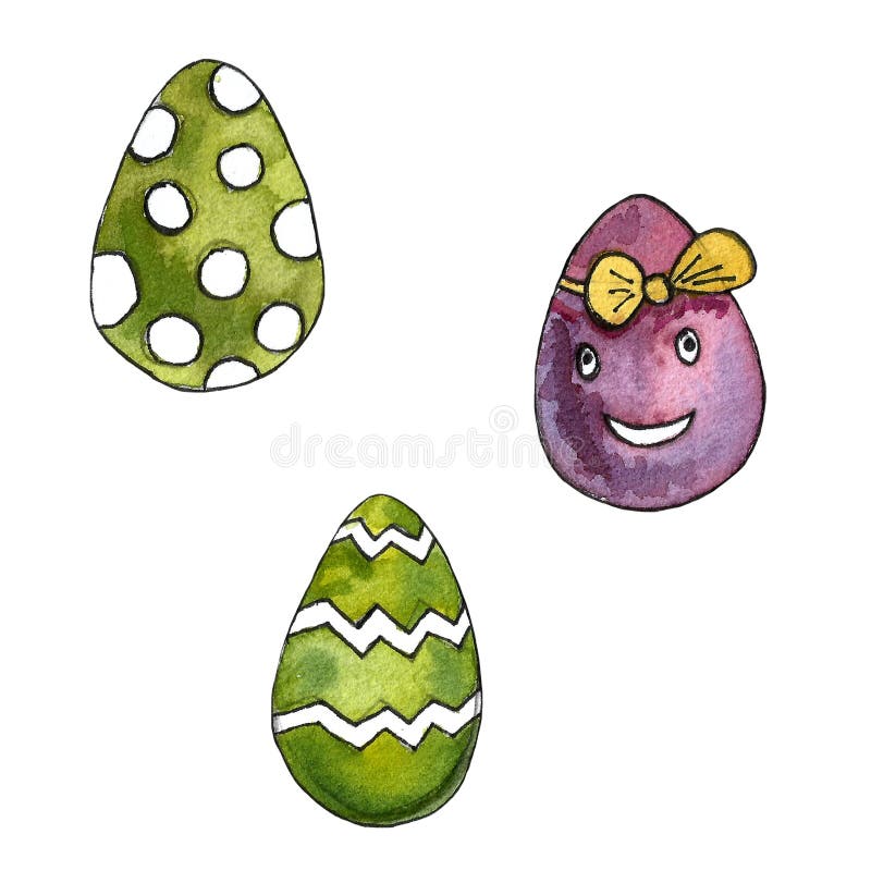Wasserfarbene Osterset mit Kuchen, Blumen, Federn und Eiern Frühlingsurlaub Handgezeichnetes böhmisches Design im April stock abbildung