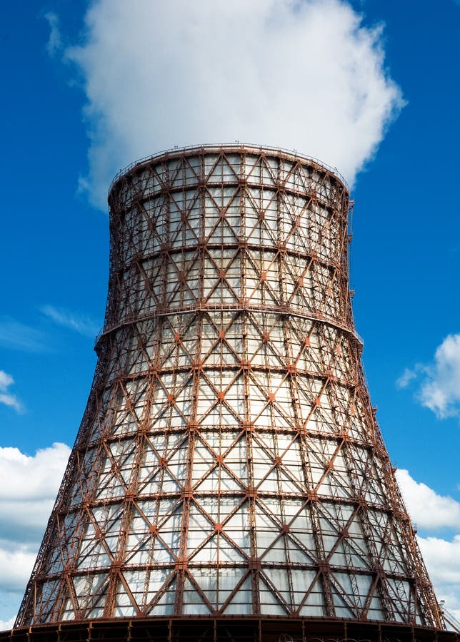 One red water cooling tower. One red water cooling tower