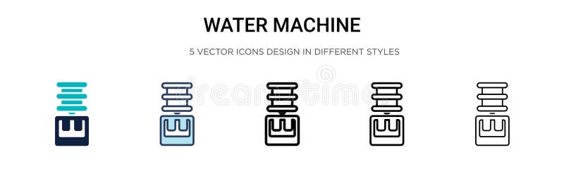 Wassermaschinenikone in gefüllter Thin Linie Design und Anschlagart. Vektorillustration von zwei gefärbt und Schwarzwassermaschine stock abbildung