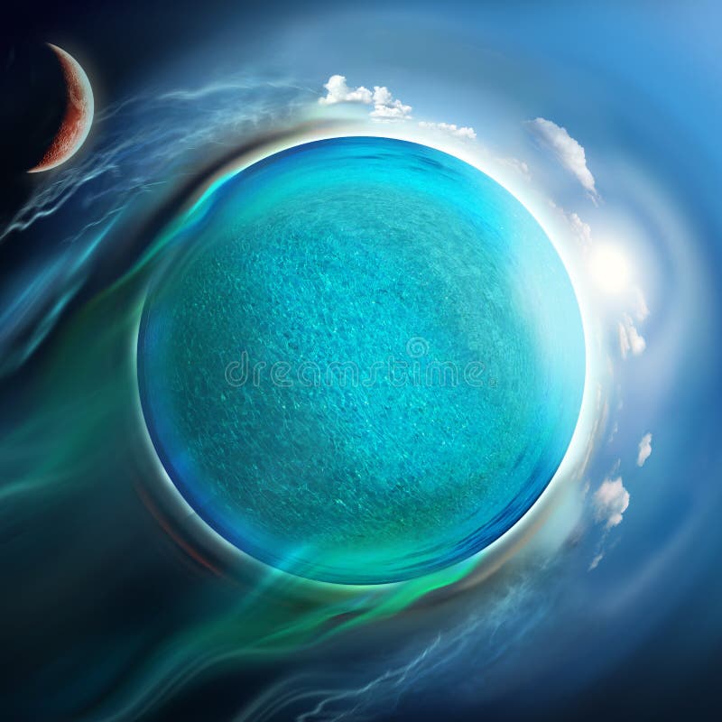 Wasserplanet mit Sonne und Mond lizenzfreie abbildung Wasserplanet mit Sonne und Mond lizenzfreie abbildung