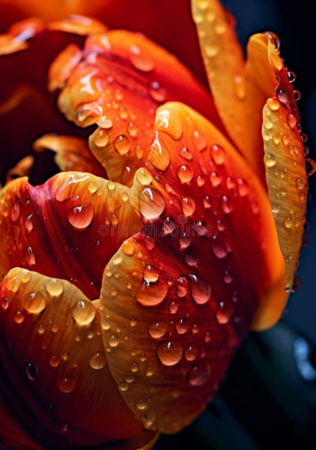 Wassertropfen auf gelben Tulpen auf dunklem Hintergrund ai generiert lizenzfreie abbildung