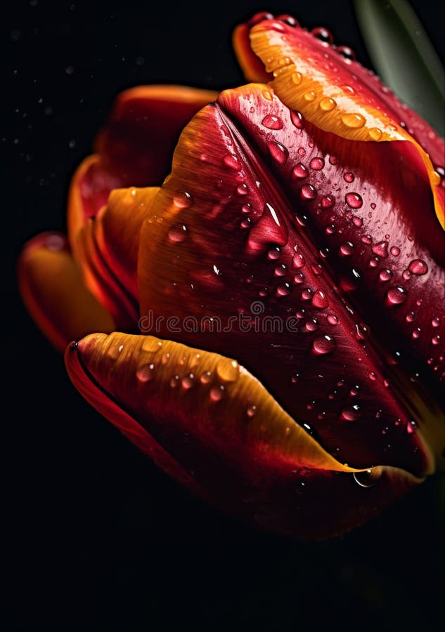 Wassertropfen auf Tulpe auf dunklem Hintergrund ai generiert vektor abbildung