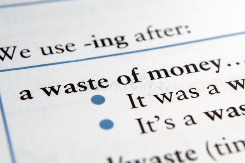 Waste of money phrase in English textbook stock images Waste of money phrase in English textbook stock images