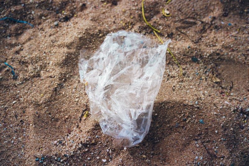 Waste Plastic Bag on the Beach. Stock Image Image of environment