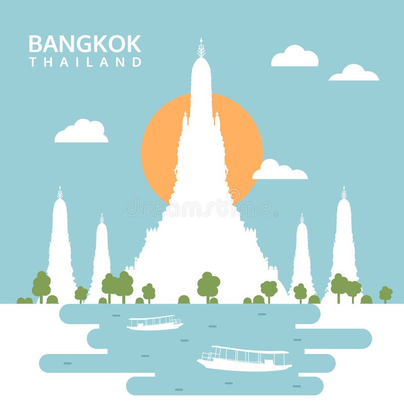 Wat Arun Temple, Bangkok, Thailand, travel silhouette vector