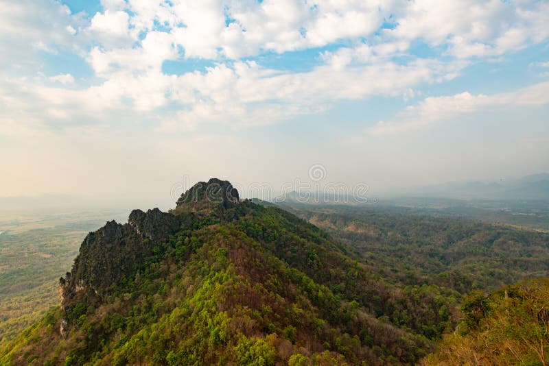 Wat chaloem phrachomklao rachanuson that the tample and pagoda on rock mountain in sunshine beautiful