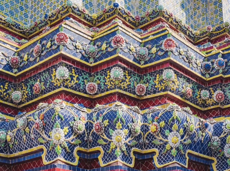 Wat Pho Pagoda Temple Colourful tiles floral pattern Mosaic on Landmark Bangkok Thailand stock images Wat Pho Pagoda Temple Colourful tiles floral pattern Mosaic on Landmark Bangkok Thailand stock images
