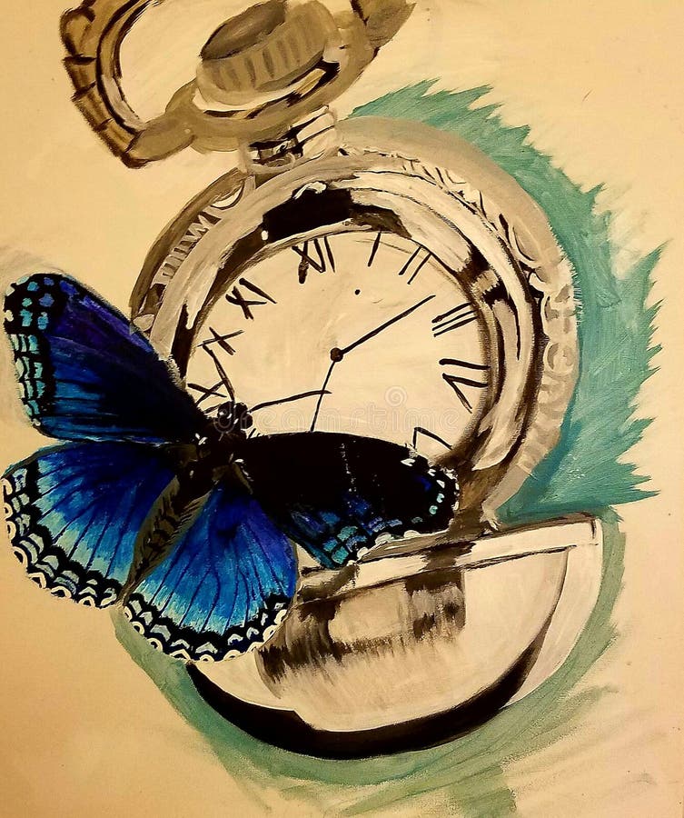 Watch, butterfly stock illustration. Illustration of clock 92629619