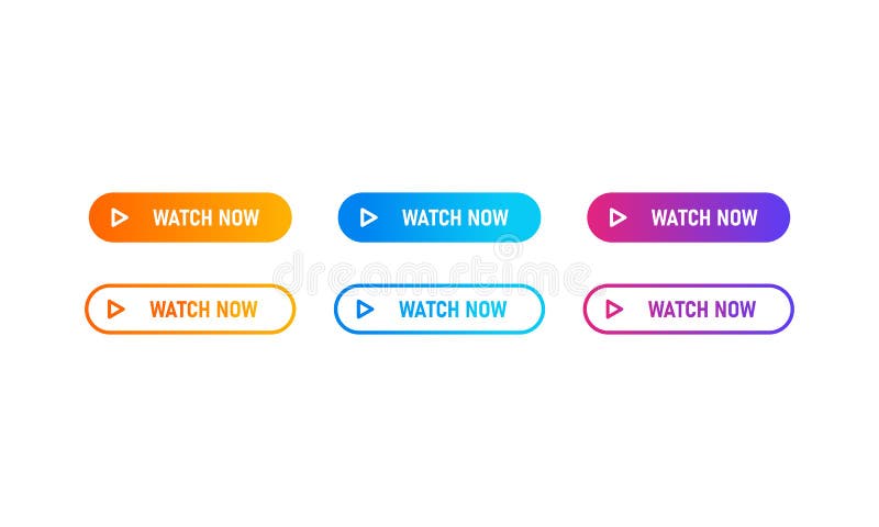 Watch now buttons icon set with colorful gradient. Watch now icon in flat style. Button for web site, label, banner, sticker