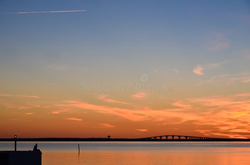 Watching bridge at sunset stock images