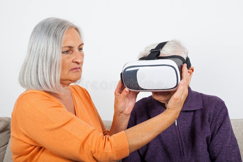 Watching Virtual Reality Video with Headset Stock Photo Image of alzheimer, female 129072480