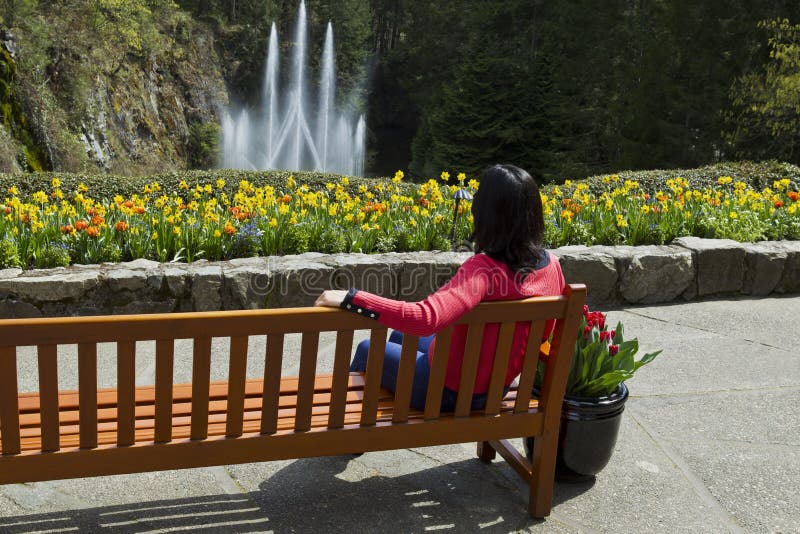 Watching the water fountain