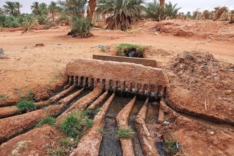 The water canal in Timimun abandoned city in Sahara desert, Algeria, Africa