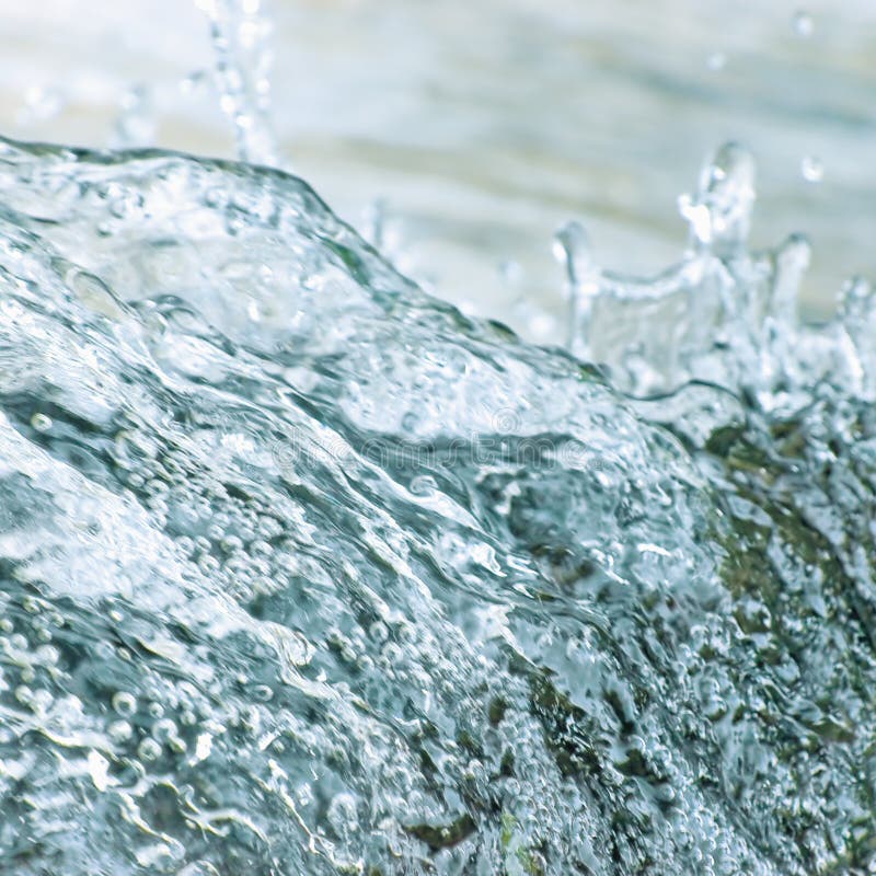 Water cascade waterfall streaming splashes background, large detailed macro closeup