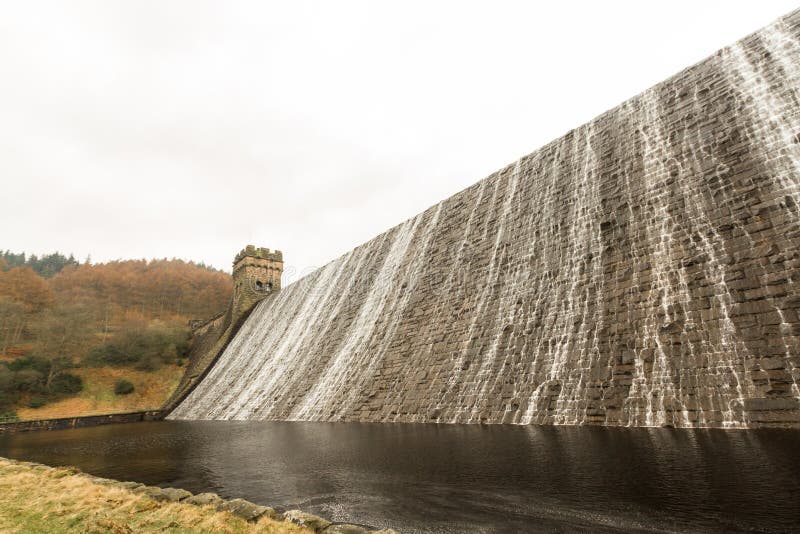 Water cascading down stone dam, Ladybower reservoir. stock image Water cascading down stone dam, Ladybower reservoir. stock image