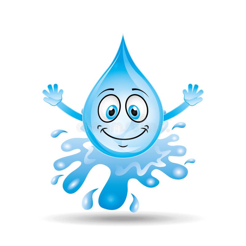 Cute Blue Water Drop Cartoon Mascot Character with Open Arms for