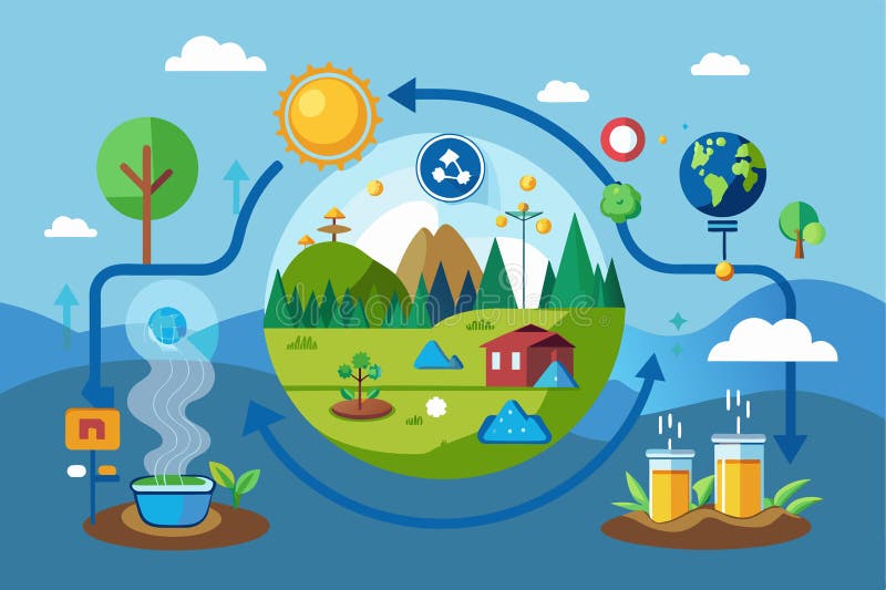 Water Cycle Diagram with House and Trees, Nitrogen Cycle Customizable