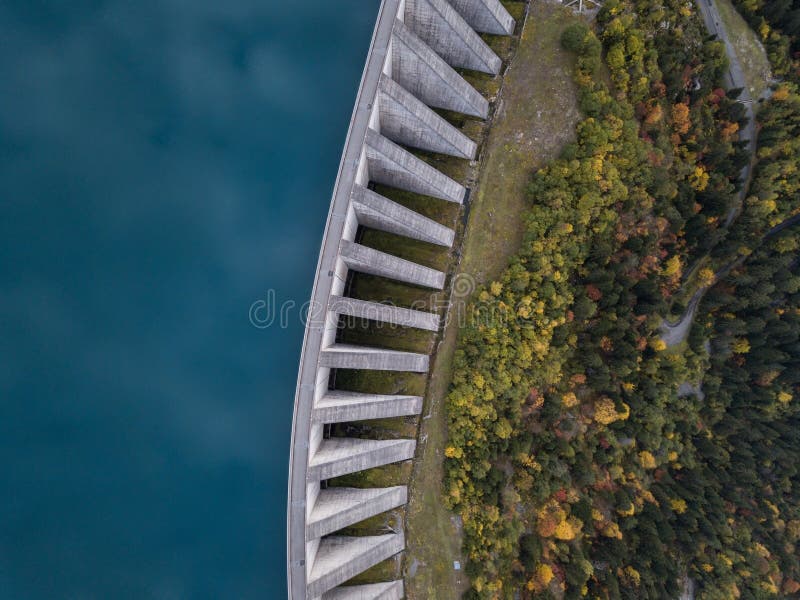 Water dam view from above, renewable energy