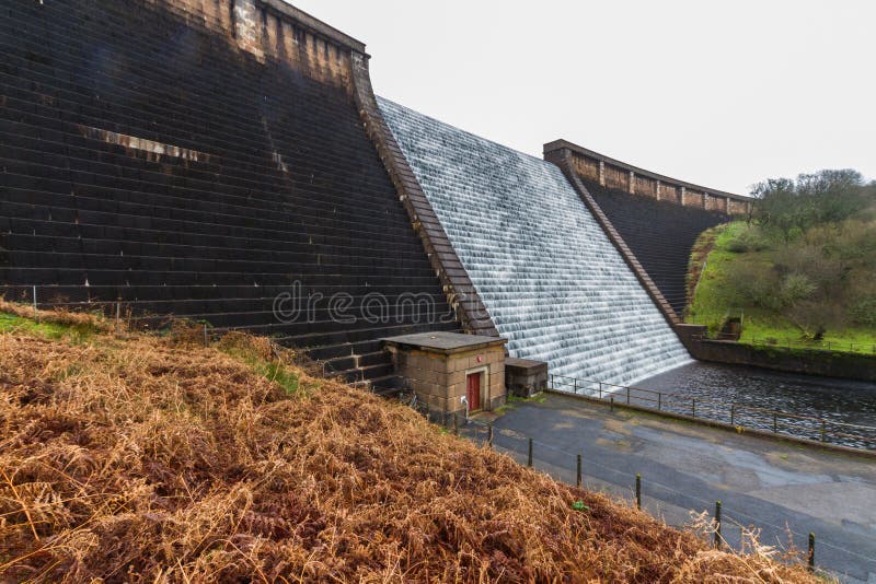 Water die onderaan de Dam van Avon, Dartmoor draperen stock afbeeldingen Water die onderaan de Dam van Avon, Dartmoor draperen stock afbeeldingen