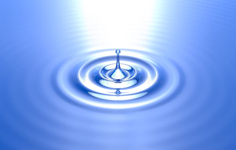 Pure water drop ripples blue background