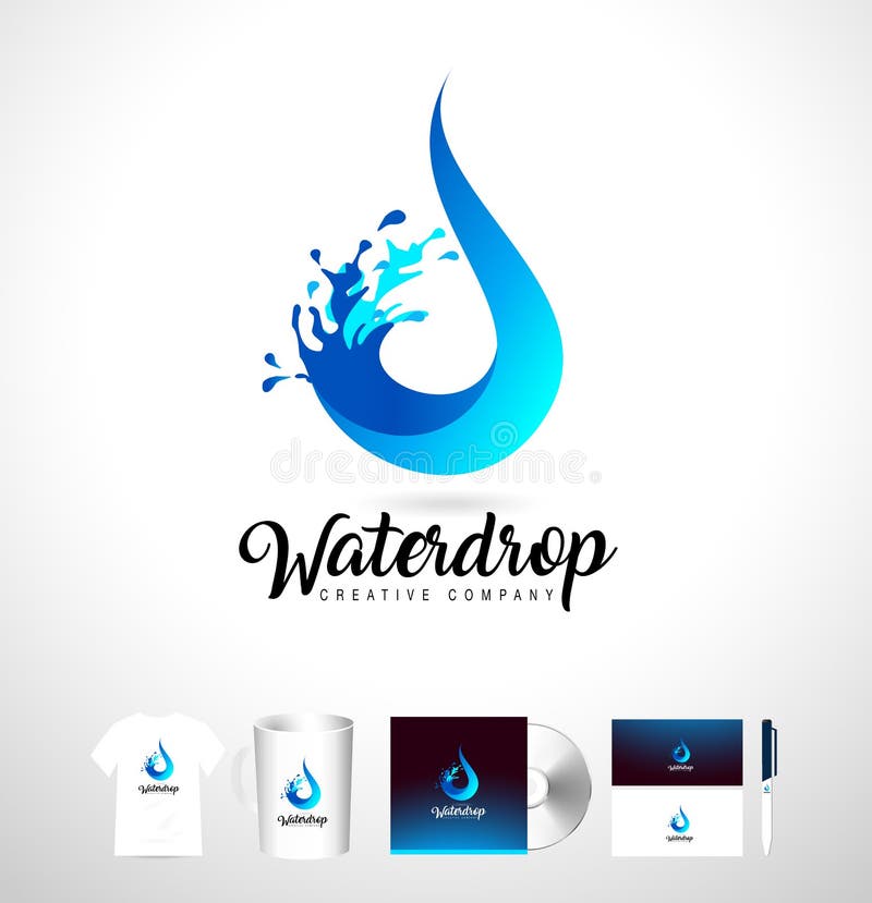 Water Drop Logo. Vector Water Drop Design with Splash. Stock Vector