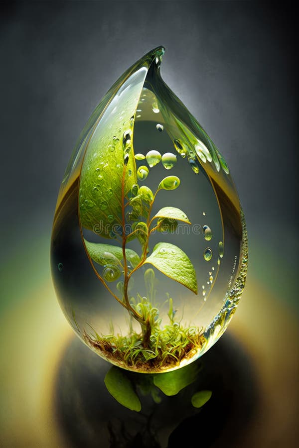 Water Drop with Plant Inside of it. Generative AI Stock Image Image