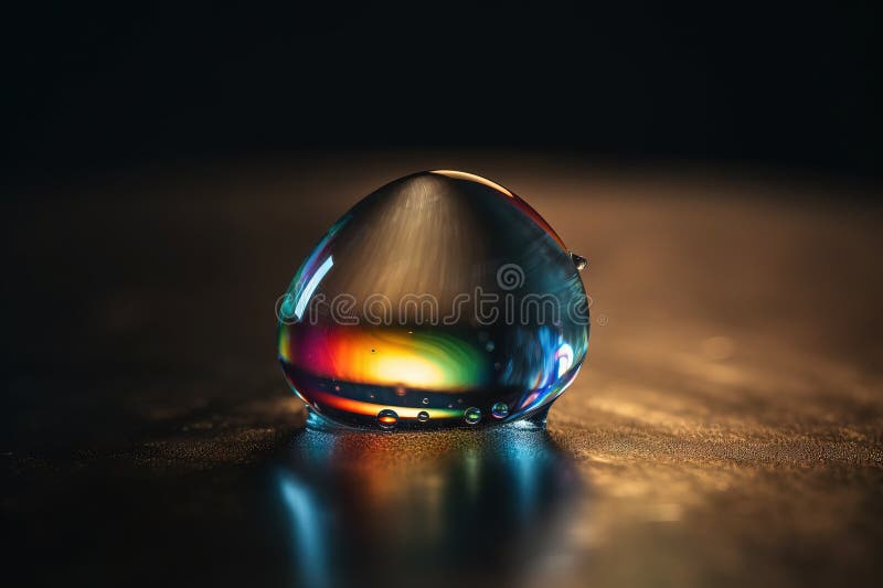 A Water Droplet with a Rainbow Colored Liquid Inside of it Stock