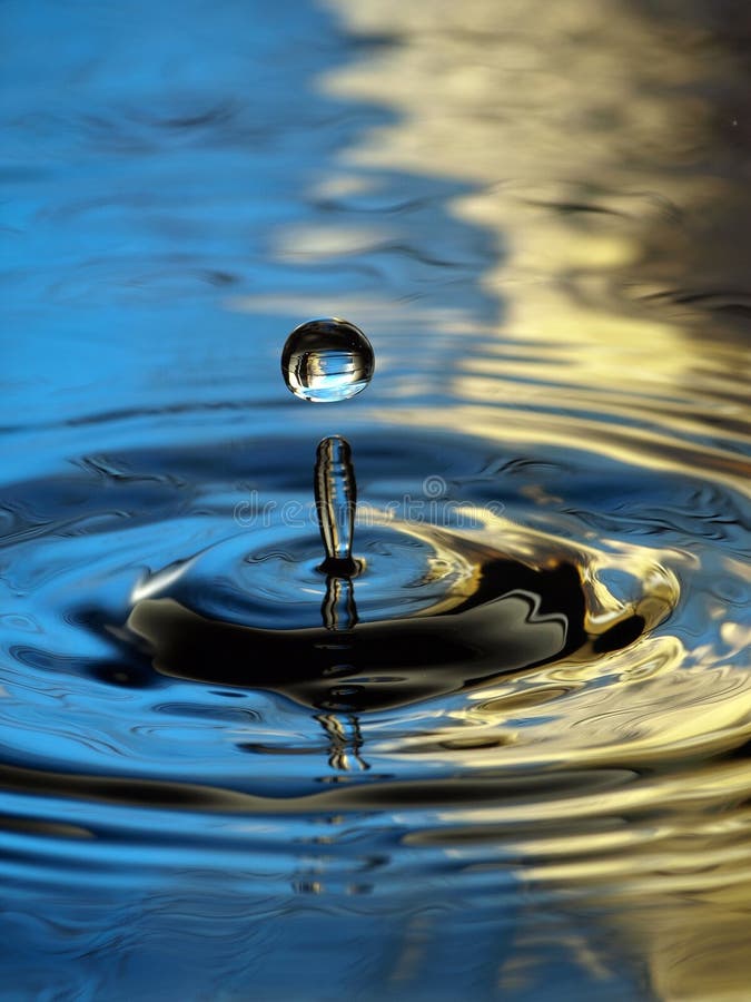 Water Droplet Pattern Ripple blue yellow column drop. Water Droplet Pattern Ripple blue yellow column drop