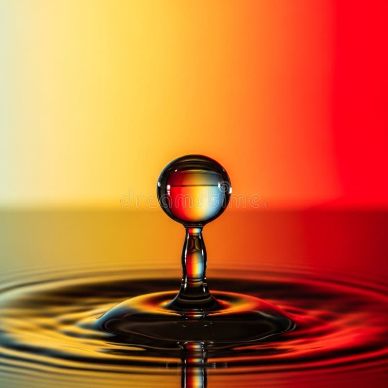 Suspended in mid-air after impact creates a splash on a reflective royalty free illustration