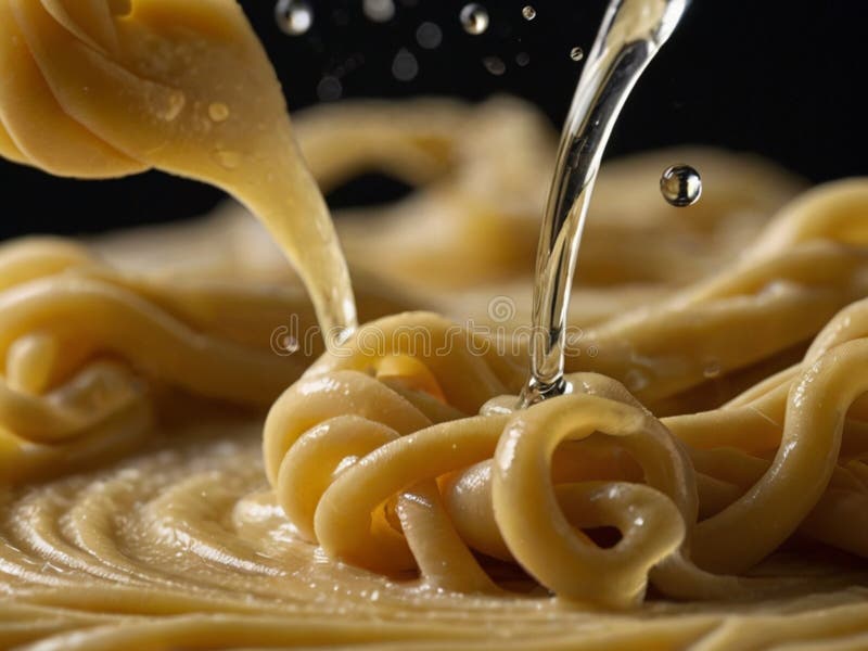 Water Droplets Falling Onto Smooth Pasta Dough. Stock Illustration