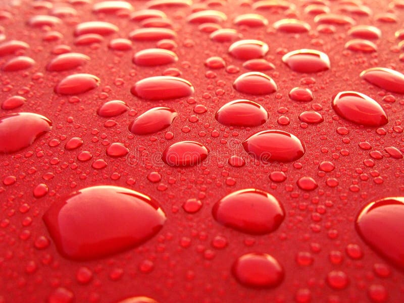 Water droplets on red