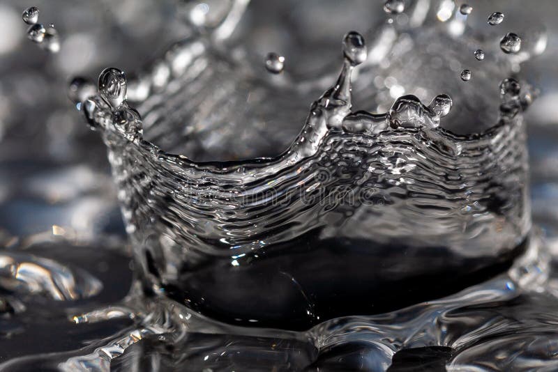 Water Drops Hitting Against a Black Surface Stock Image Image of