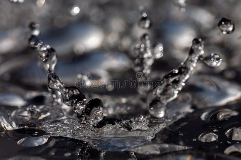 Water Drops Hitting Against a Black Surface Stock Image Image of