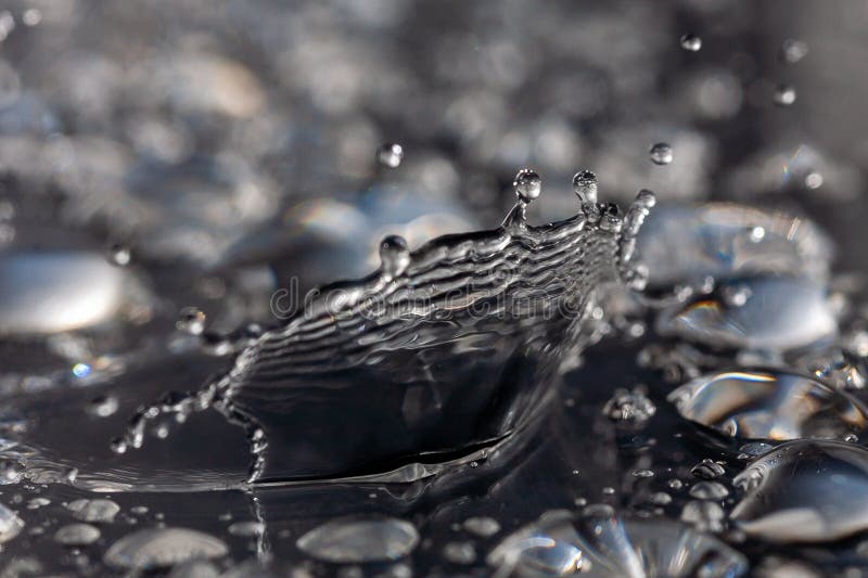 Water Drops Hitting Against a Black Surface Stock Photo Image of