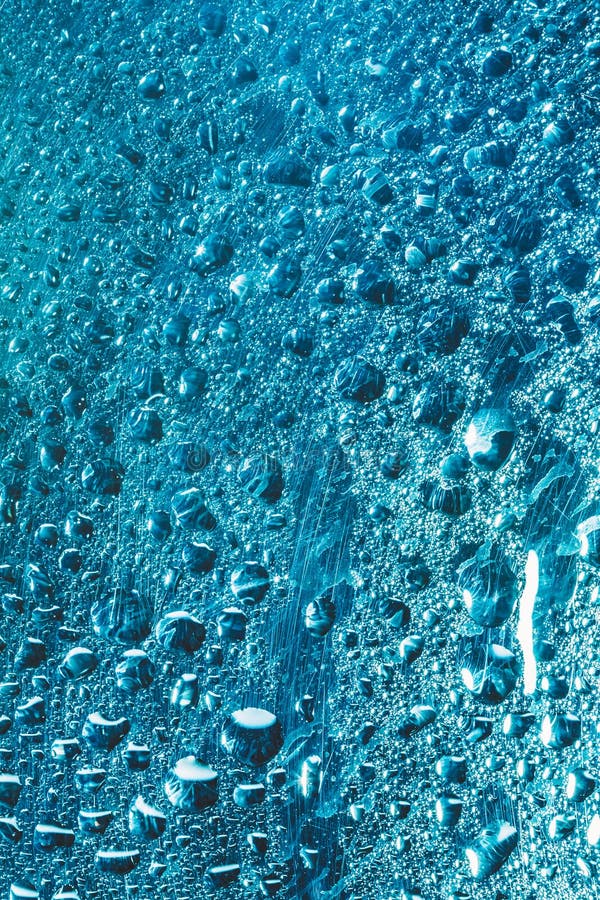 Water Drops Rain Blue Glass Background Stock Image Image of light